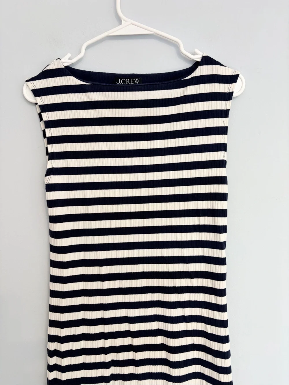 J. Crew Boatneck Ribbed Navy Striped Dress